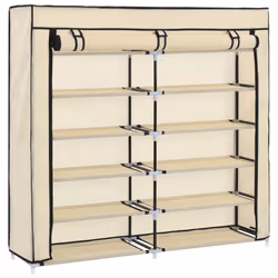 vidaXL Shoe Cabinet with Cover Cream Fabric Footwear Storage Rack Organiser