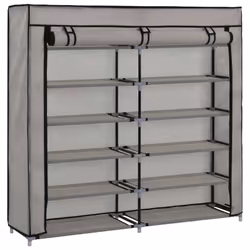 vidaXL Shoe Cabinet with Cover Grey Fabric Footwear Storage Rack Organiser