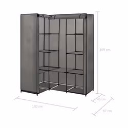 vidaXL Corner Wardrobe Grey Clothing Garment Stand Storage Cupboard Organiser - Additional view 5