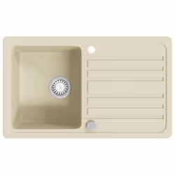 vidaXL Granite Kitchen Sink Single Basin Beige Basket Strainer Wash Bowl Basin