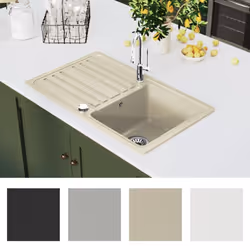 vidaXL Granite Kitchen Sink Single Basin Beige Basket Strainer Wash Bowl Basin