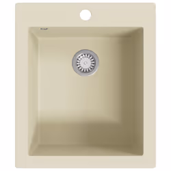 vidaXL Granite Kitchen Sink Single Basin Beige Basket Strainer Wash Bowl Basin
