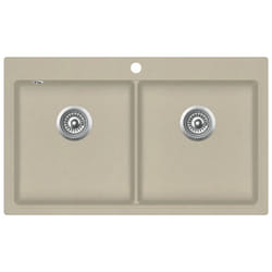 vidaXL Granite Kitchen Sink Double Basins Beige Basket Strainer Basin Bowl