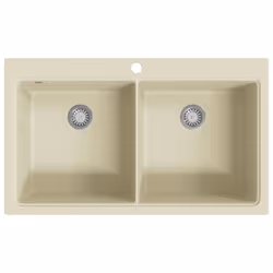 vidaXL Granite Kitchen Sink Double Basins Beige Basket Strainer Basin Bowl