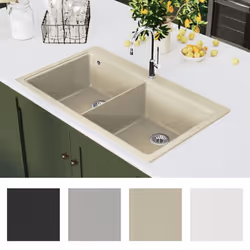 vidaXL Granite Kitchen Sink Double Basins Beige Basket Strainer Basin Bowl