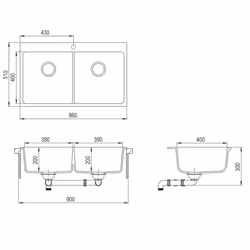 vidaXL Granite Kitchen Sink Double Basins Beige Basket Strainer Basin Bowl - Additional view 7