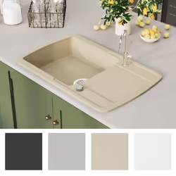 vidaXL Granite Kitchen Sink Single Basin Beige Basket Strainer Wash Bowl Basin - Additional view 7