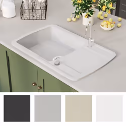 vidaXL Granite Kitchen Sink Single Basin White Basket Strainer Wash Bowl Basin - Additional view 7