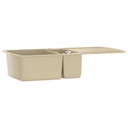 vidaXL Granite Kitchen Sink Double Basins Beige Basket Strainer Basin Bowl