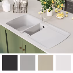 vidaXL Granite Kitchen Sink Double Basins White Basket Strainer Basin Bowl - Additional view 7
