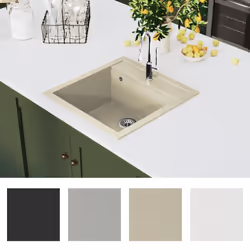 vidaXL Granite Kitchen Sink Single Basin Beige Basket Strainer Basin Bowl - Additional view 7