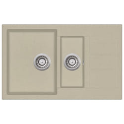 vidaXL Granite Kitchen Sink Double Basins Beige Basket Strainer Basin Bowl