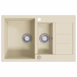 vidaXL Granite Kitchen Sink Double Basins Beige Basket Strainer Basin Bowl