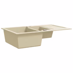 vidaXL Granite Kitchen Sink Double Basins Beige Basket Strainer Basin Bowl