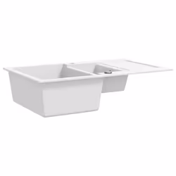vidaXL Granite Kitchen Sink Double Basins White Basket Strainer Basin Bowl
