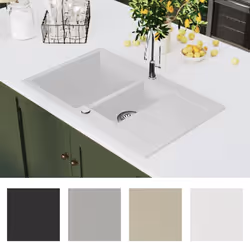vidaXL Granite Kitchen Sink Double Basins White Basket Strainer Basin Bowl - Additional view 7