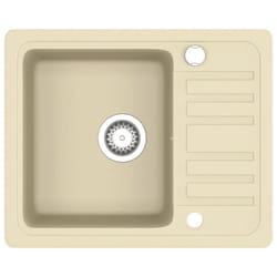 vidaXL Granite Kitchen Sink Single Basin Beige Basket Strainer Wash Bowl Basin