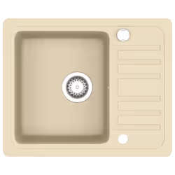 vidaXL Granite Kitchen Sink Single Basin Beige Basket Strainer Wash Bowl Basin - Additional view 2