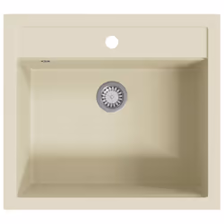 vidaXL Granite Kitchen Sink Single Basin Beige Basket Strainer Wash Bowl Basin