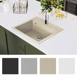 vidaXL Granite Kitchen Sink Single Basin Beige Basket Strainer Wash Bowl Basin - Additional view 7