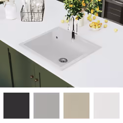 vidaXL Granite Kitchen Sink Single Basin White Basket Strainer Wash Bowl Basin
