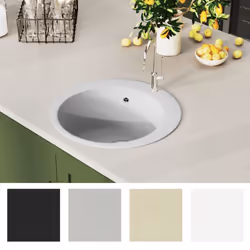 vidaXL Granite Kitchen Sink Single Basin Round White Basket Strainer Basin