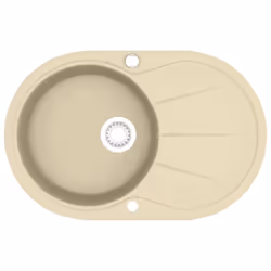 vidaXL Granite Kitchen Sink Single Basin Oval Beige Basket Strainer Basin