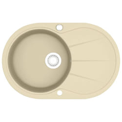 vidaXL Granite Kitchen Sink Single Basin Oval Beige Basket Strainer Basin