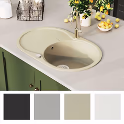 vidaXL Granite Kitchen Sink Single Basin Oval Beige Basket Strainer Basin