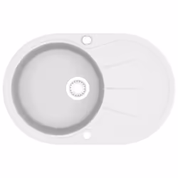 vidaXL Granite Kitchen Sink Single Basin Oval White Basket Strainer Basin