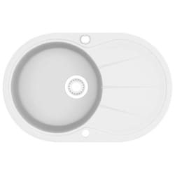 vidaXL Granite Kitchen Sink Single Basin Oval White Basket Strainer Basin