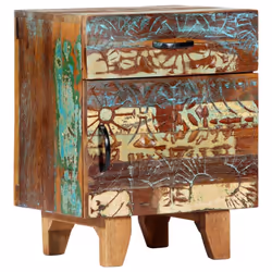 vidaXL Hand Carved Bedside Cabinet 50cm Solid Reclaimed Wood Storage Stand