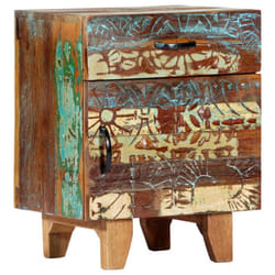 vidaXL Hand Carved Bedside Cabinet 50cm Solid Reclaimed Wood Storage Stand