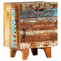 vidaXL Hand Carved Bedside Cabinet 50cm Solid Reclaimed Wood Storage Stand - Additional view 10