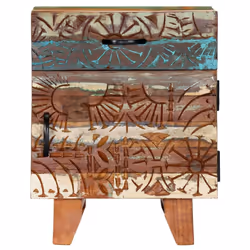vidaXL Hand Carved Bedside Cabinet 50cm Solid Reclaimed Wood Storage Stand
