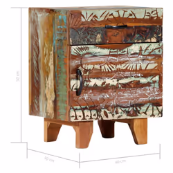vidaXL Hand Carved Bedside Cabinet 50cm Solid Reclaimed Wood Storage Stand