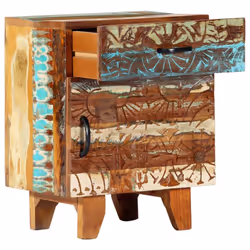 vidaXL Hand Carved Bedside Cabinet 50cm Solid Reclaimed Wood Storage Stand - Additional view 4