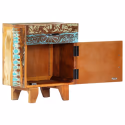 vidaXL Hand Carved Bedside Cabinet 50cm Solid Reclaimed Wood Storage Stand - Additional view 5