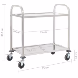 vidaXL 2-Tier Kitchen Trolley 95x45x83.5cm Stainless Steel Dining Serving Cart - Additional view 5