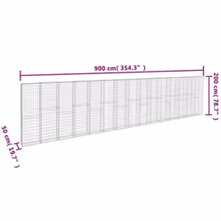 vidaXL Gabion Wall with Covers Galvanised Steel 900x50xcm Patio Panel Basket