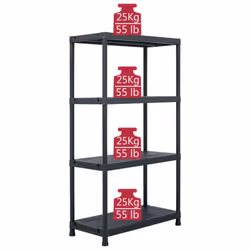 vidaXL 1/2/5x Storage Shelf Rack Black Plastic Display Organiser Multi Sizes - 60 x 30 x 138 cm/ 5 piece - Additional view 7