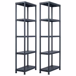 vidaXL 2x Storage Shelf Racks Black 60x30x180cm Plastic Display Organiser Unit