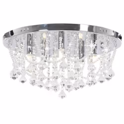 vidaXL Ceiling Lamp with Crystal Beads Silver Round 4x G9 Bulbs Hanging Light