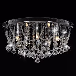 vidaXL Ceiling Lamp with Crystal Beads Silver Round 4x G9 Bulbs Hanging Light