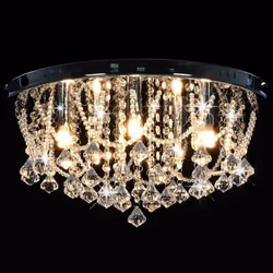 vidaXL Ceiling Lamp with Crystal Beads Silver Round 4x G9 Bulbs Hanging Light