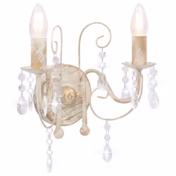 vidaXL Wall Lamp with Beads Antique White 2xE14 Bulbs Living Room Wall Light