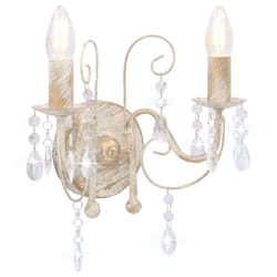 vidaXL Wall Lamp with Beads Antique White 2xE14 Bulbs Living Room Wall Light