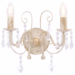 vidaXL Wall Lamp with Beads Antique White 2xE14 Bulbs Living Room Wall Light