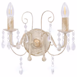 vidaXL Wall Lamp with Beads Antique White 2xE14 Bulbs Living Room Wall Light