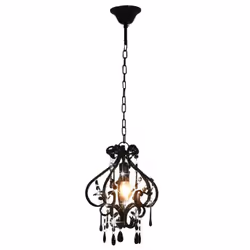 vidaXL Ceiling Lamp with Beads Black Round E14 Hanging Lamp Living Room Light